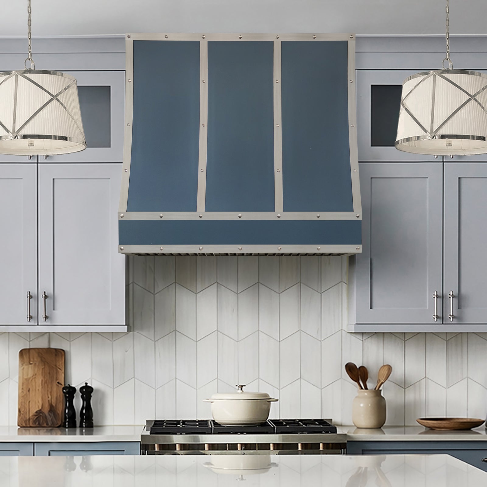 Fobest Dark Blue Stainless Steel Range Hood with Luxury Accents FSS-742