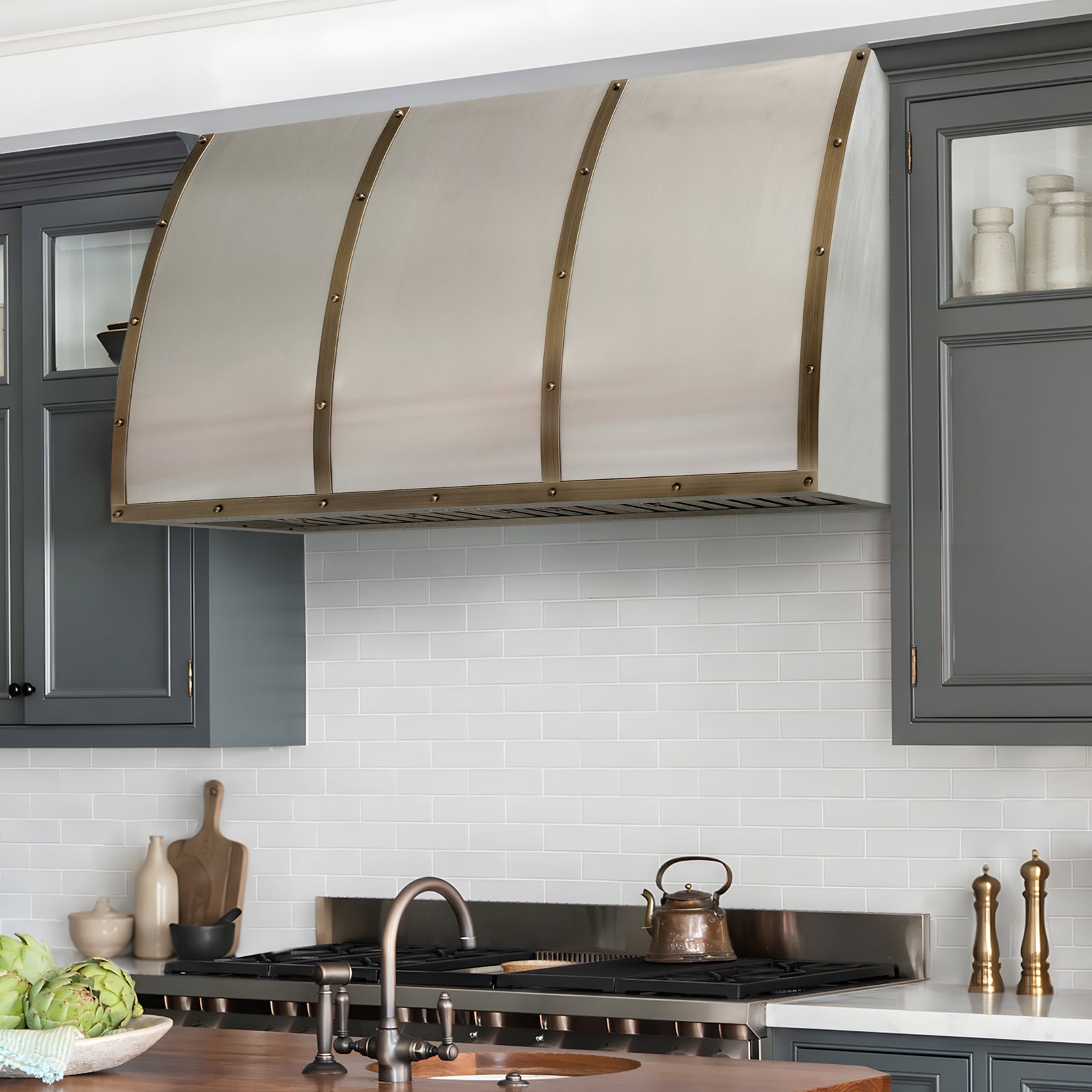 Fobest Designer Stainless Steel Range Hood with Aged Brass Straps FSS-709