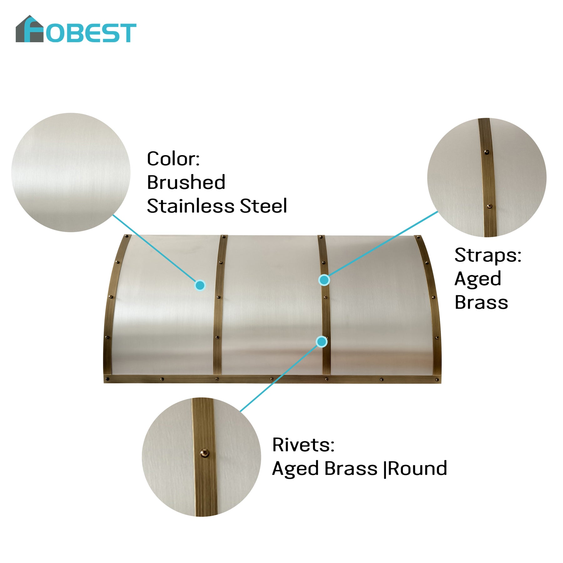 Fobest Designer Stainless Steel Range Hood with Aged Brass Straps FSS-709