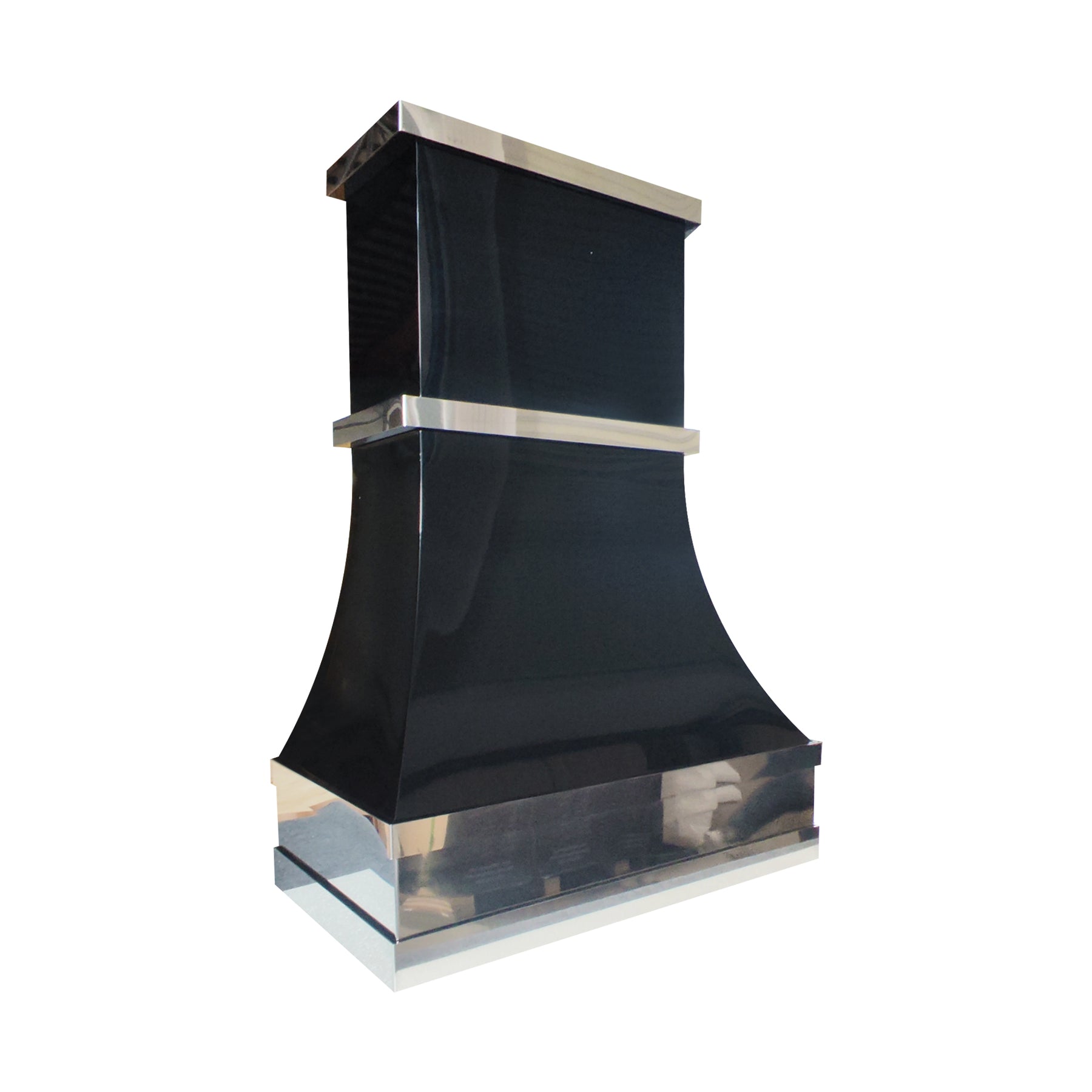 Fobest Custom Glossy Black Stainless Steel Range Hood with Polished Straps FSS-686