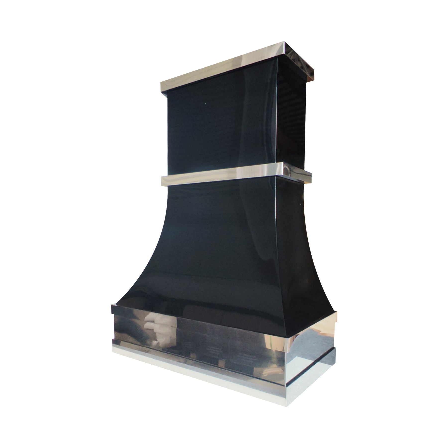 Fobest Custom Glossy Black Stainless Steel Range Hood with Polished Straps FSS-686