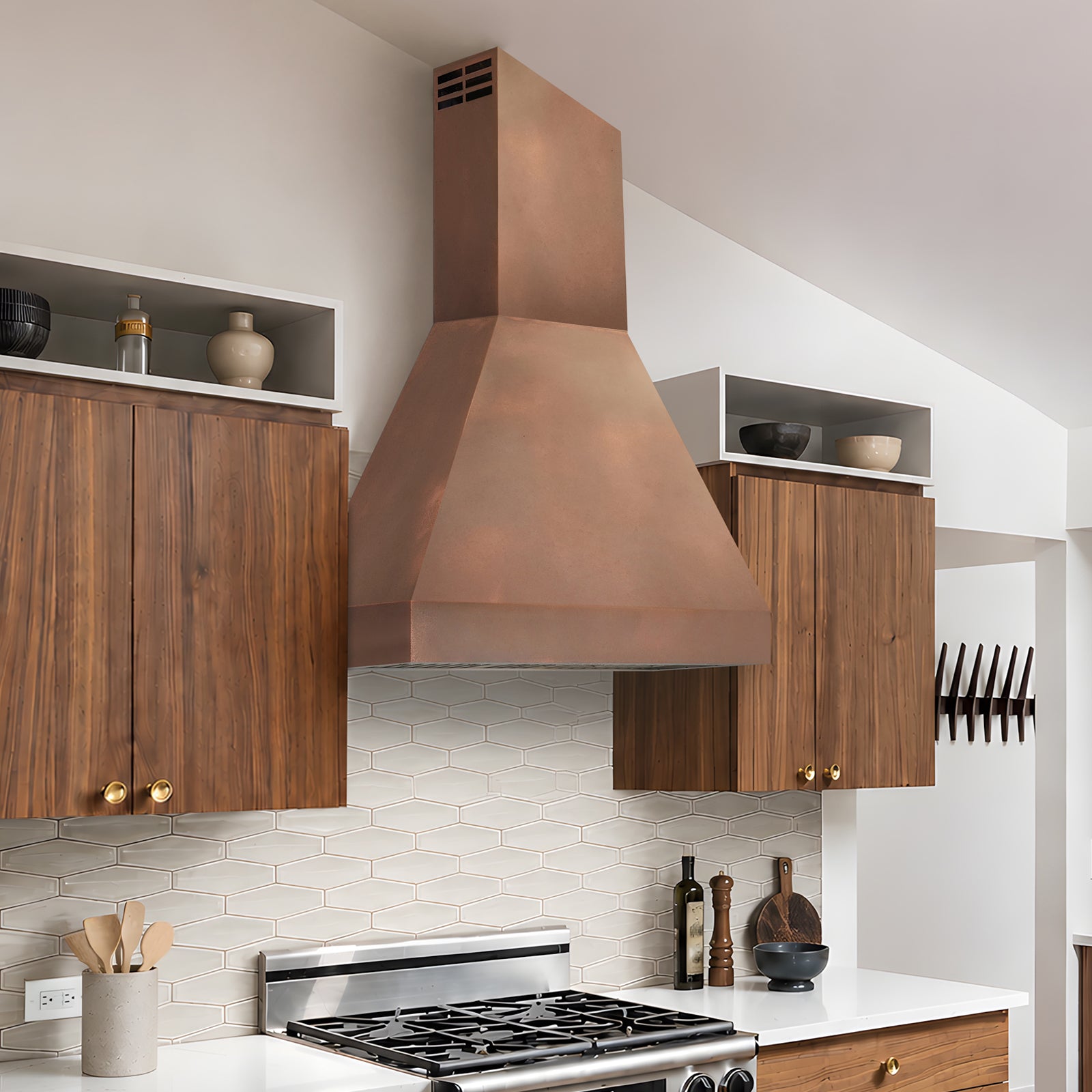 Fobest Geometric Copper Metal Range Hood with Clear Lines FCP-391