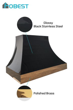 Fobest Glossy Black Custom Range Hood with Polished Brass Apron FSS-552