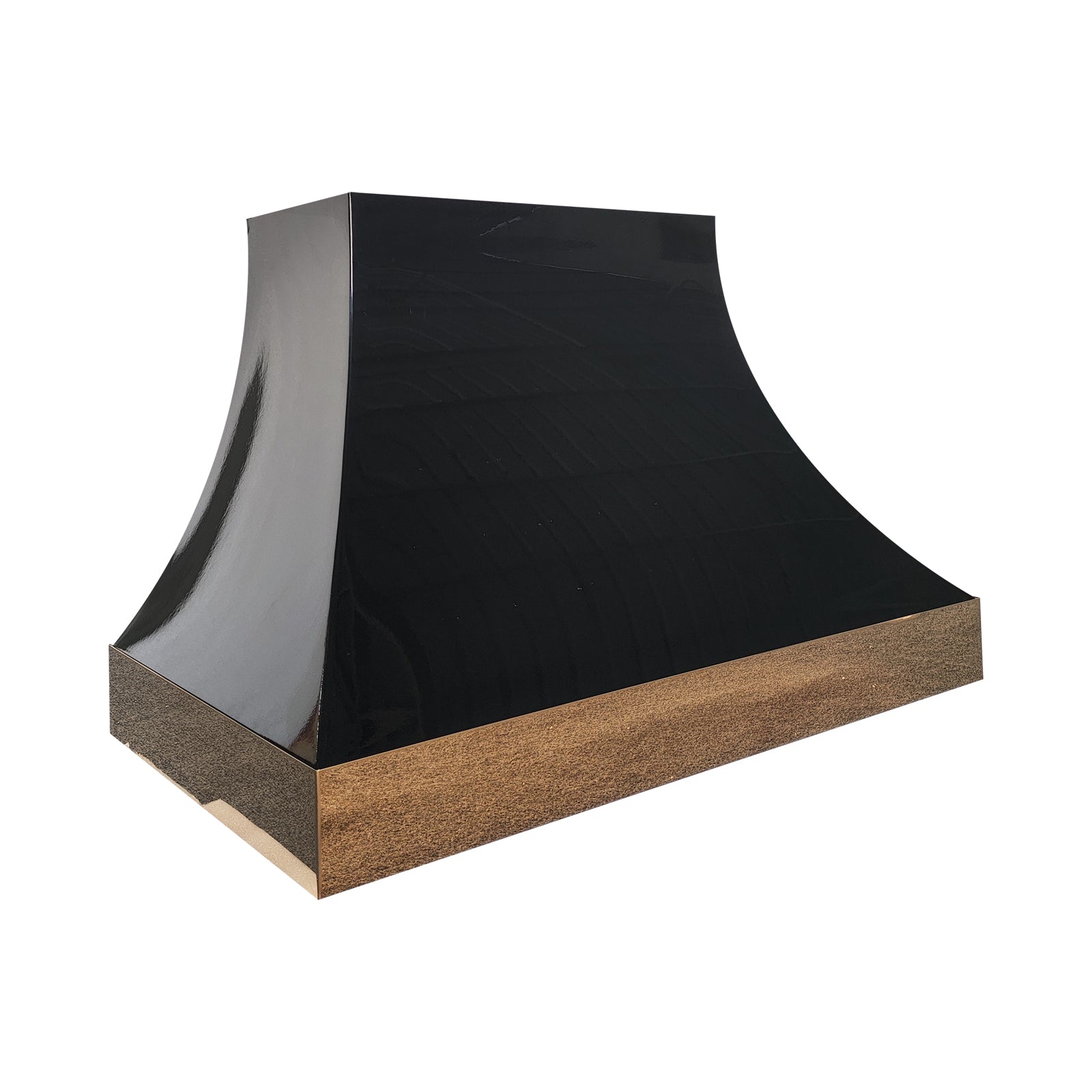 Fobest Glossy Black Custom Range Hood with Polished Brass Apron FSS-552