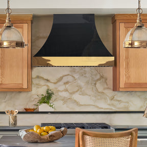 Fobest Glossy Black Custom Range Hood with Polished Brass Apron FSS-552