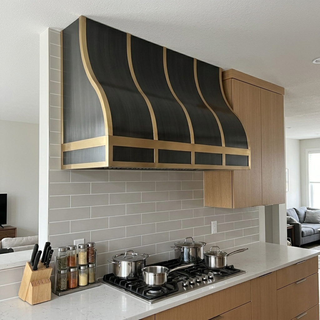 Fobest Grey & Brass Custom Kitchen Hoods Stainless Steel Finish FSS-433