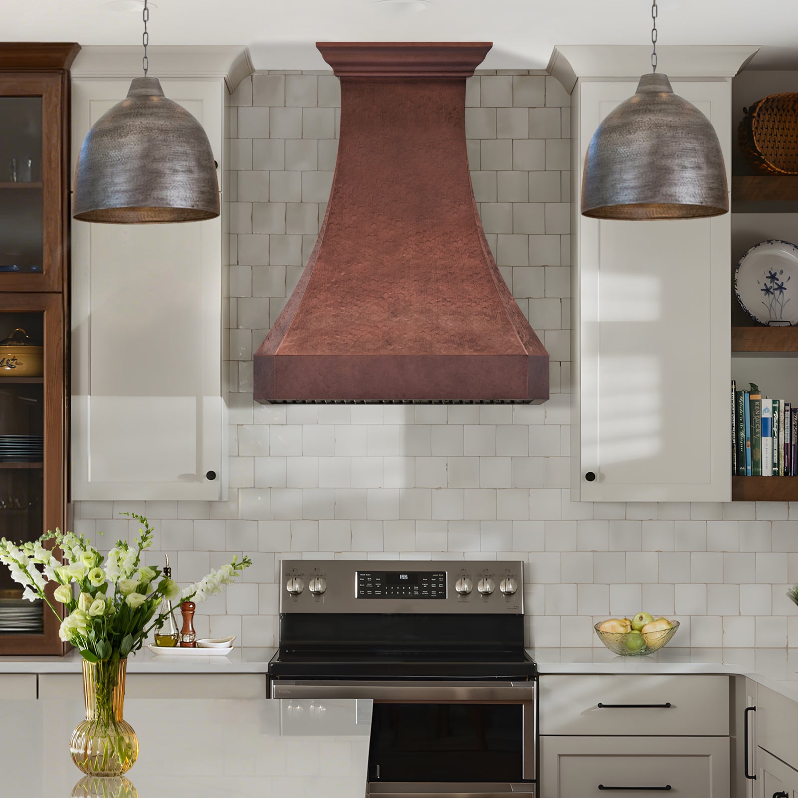 Fobest Hand-Hammered Curved Copper Range Hood for a Warm Artisan Kitchen FCP-324