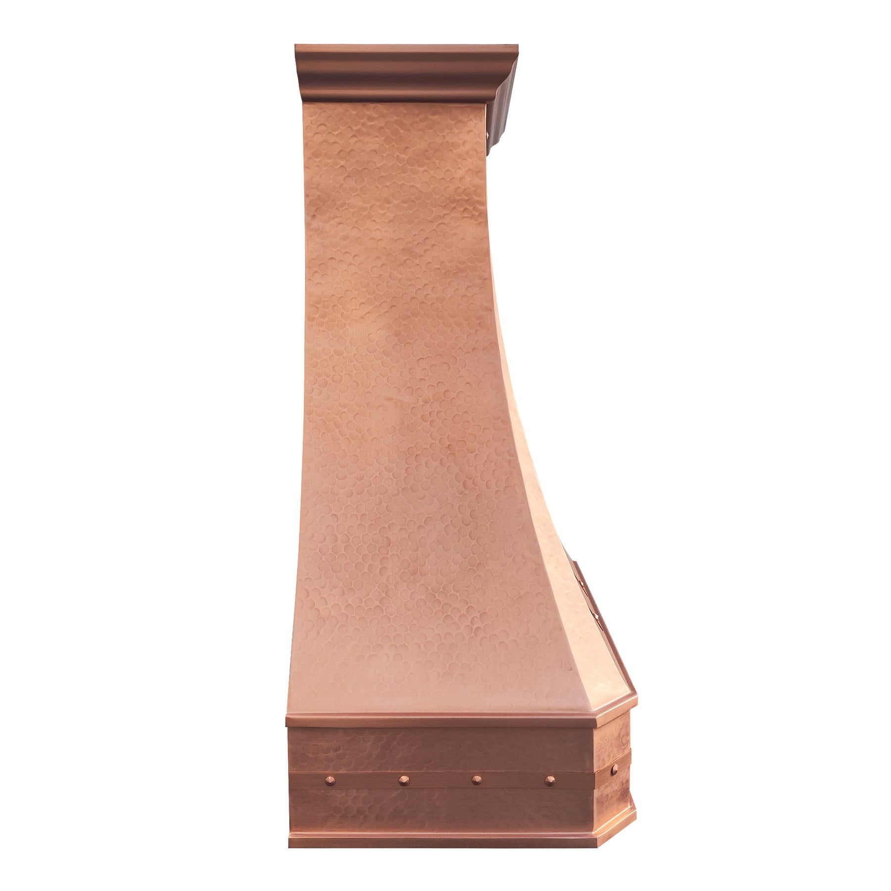 Copper range hood on a white background in left view