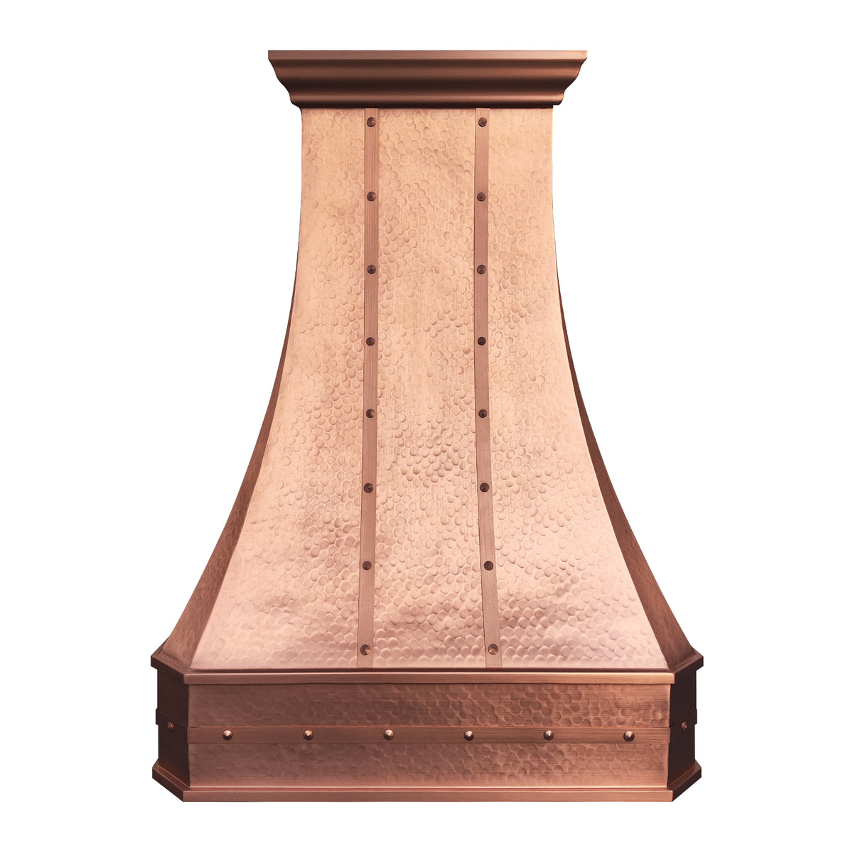 Copper range hood on a white background