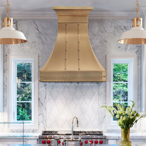 Fobest Handcrafted Brushed Brass Kitchen Range Hood in Luxury Geometric Design FSS-550