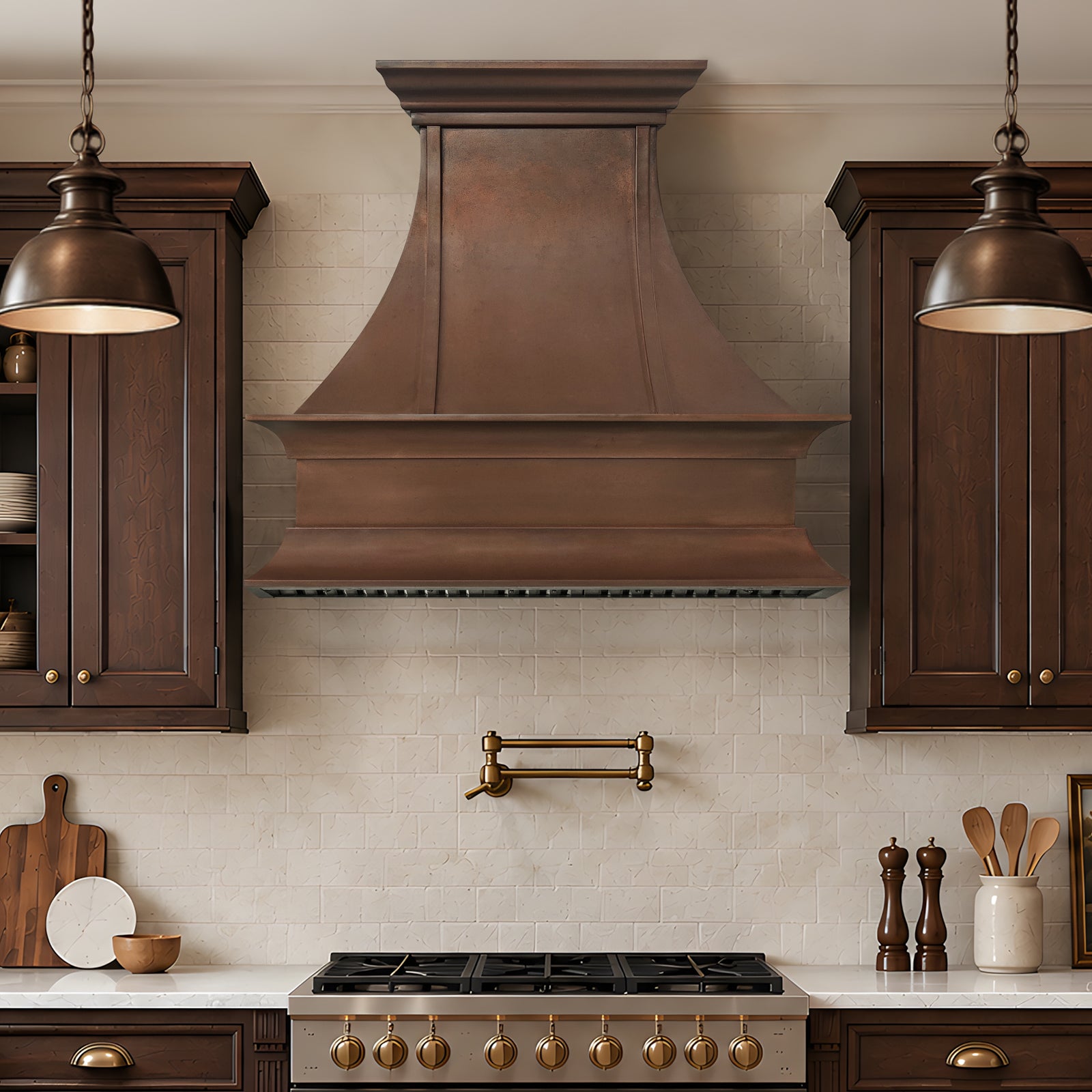 Fobest Handcrafted Copper Range Hood with Elegant Curved Trim Decor FCP-406