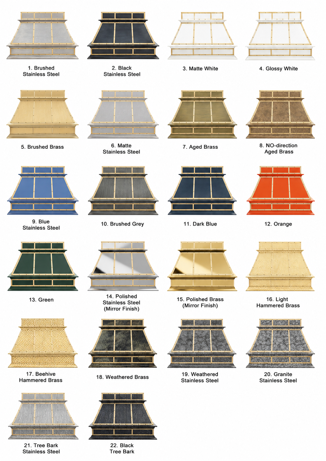 Fobest Island Range Hood Orange Finish with Brass Trim FSS-397