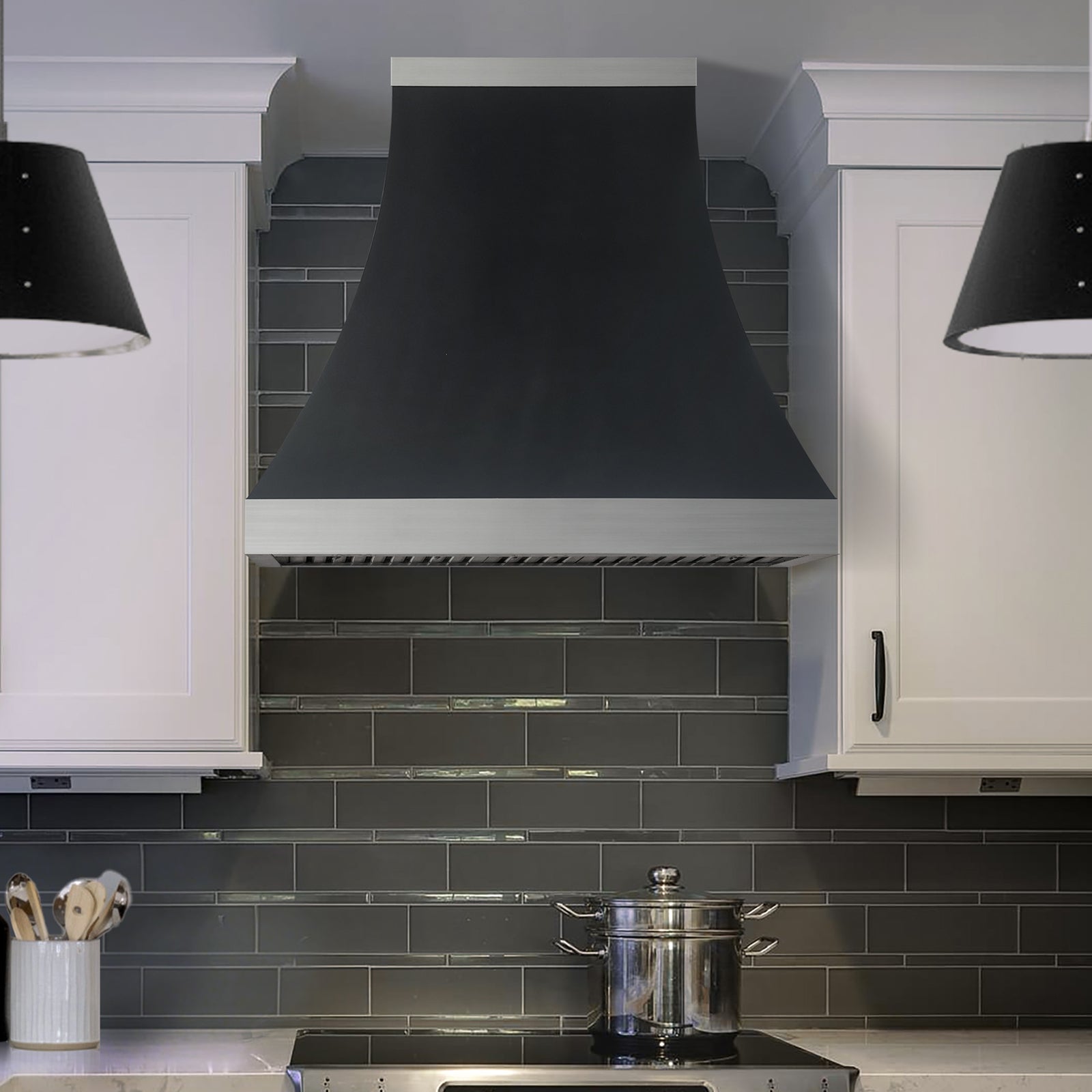 Fobest Kitchen Black Vent Hood with Stainless Bands FSS-372