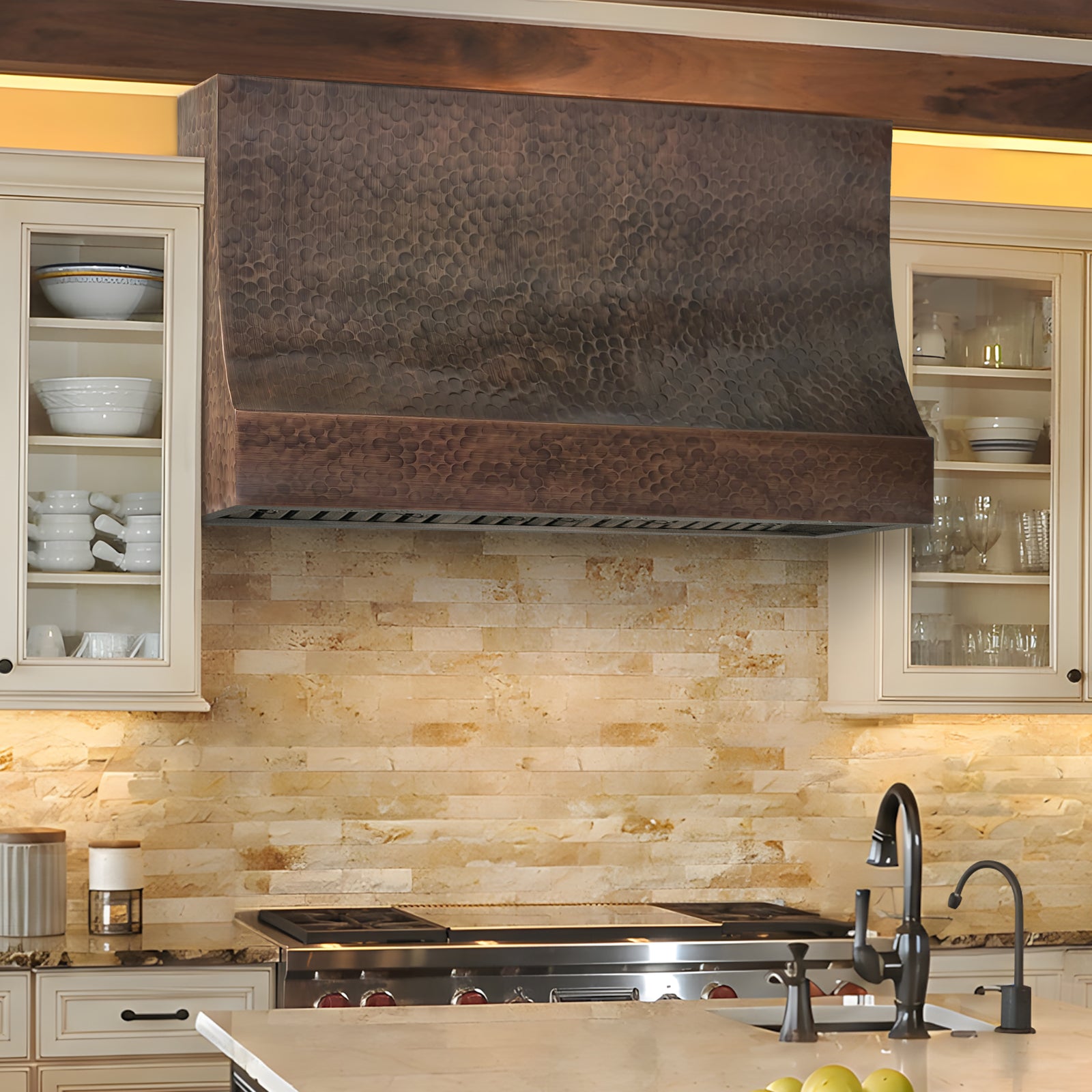 Fobest Light Hammered Copper Range Hood in Curved Design FCP-405