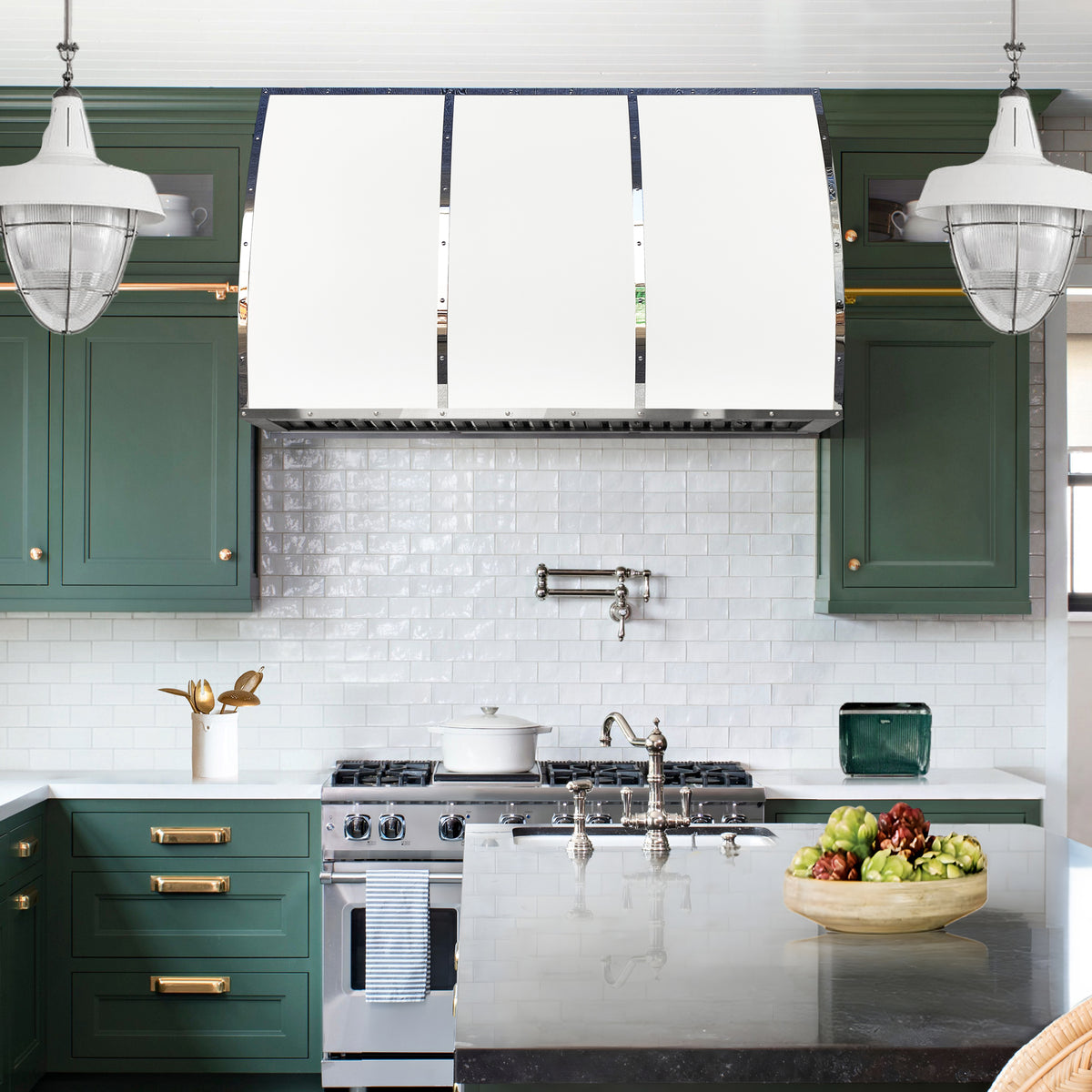 Fobest Los Angeles White Stainless Steel Range Hood with Polished Accents FSS-504