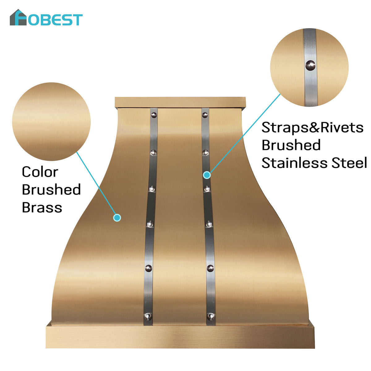 Fobest Luxury Bell Brass Kitchen Range Hood with Brushed Stainless Accents FSS-543