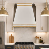 Fobest Matte White Stainless Steel Range Hood with Brass Straps and Rivets FSS-729