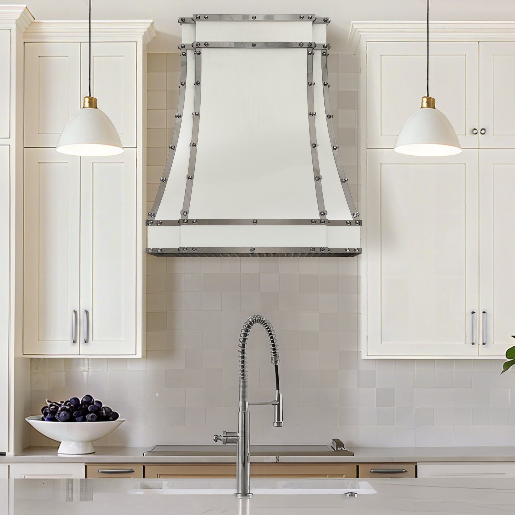 Fobest Miami White Gloss Range Hood with Stainless Steel Trims FSS-508