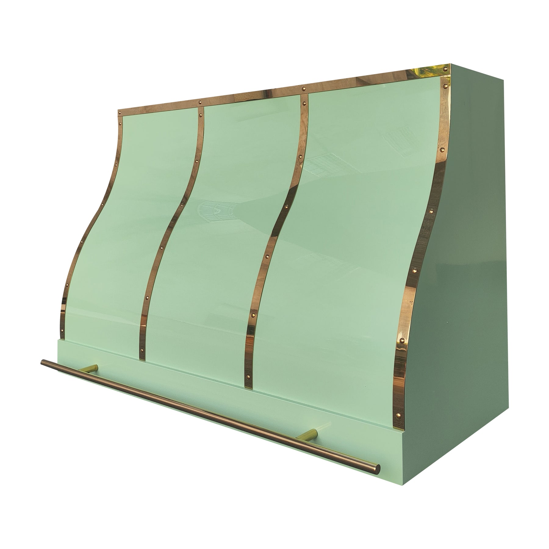 Fobest Mint Green Range Hood Stainless Steel with Polished Brass Trim FSS-487