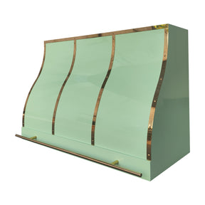 Fobest Mint Green Range Hood Stainless Steel with Polished Brass Trim FSS-487
