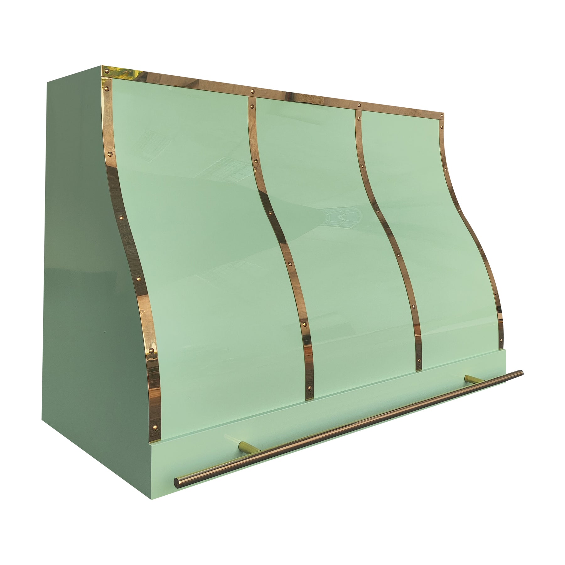 Fobest Mint Green Range Hood Stainless Steel with Polished Brass Trim FSS-487