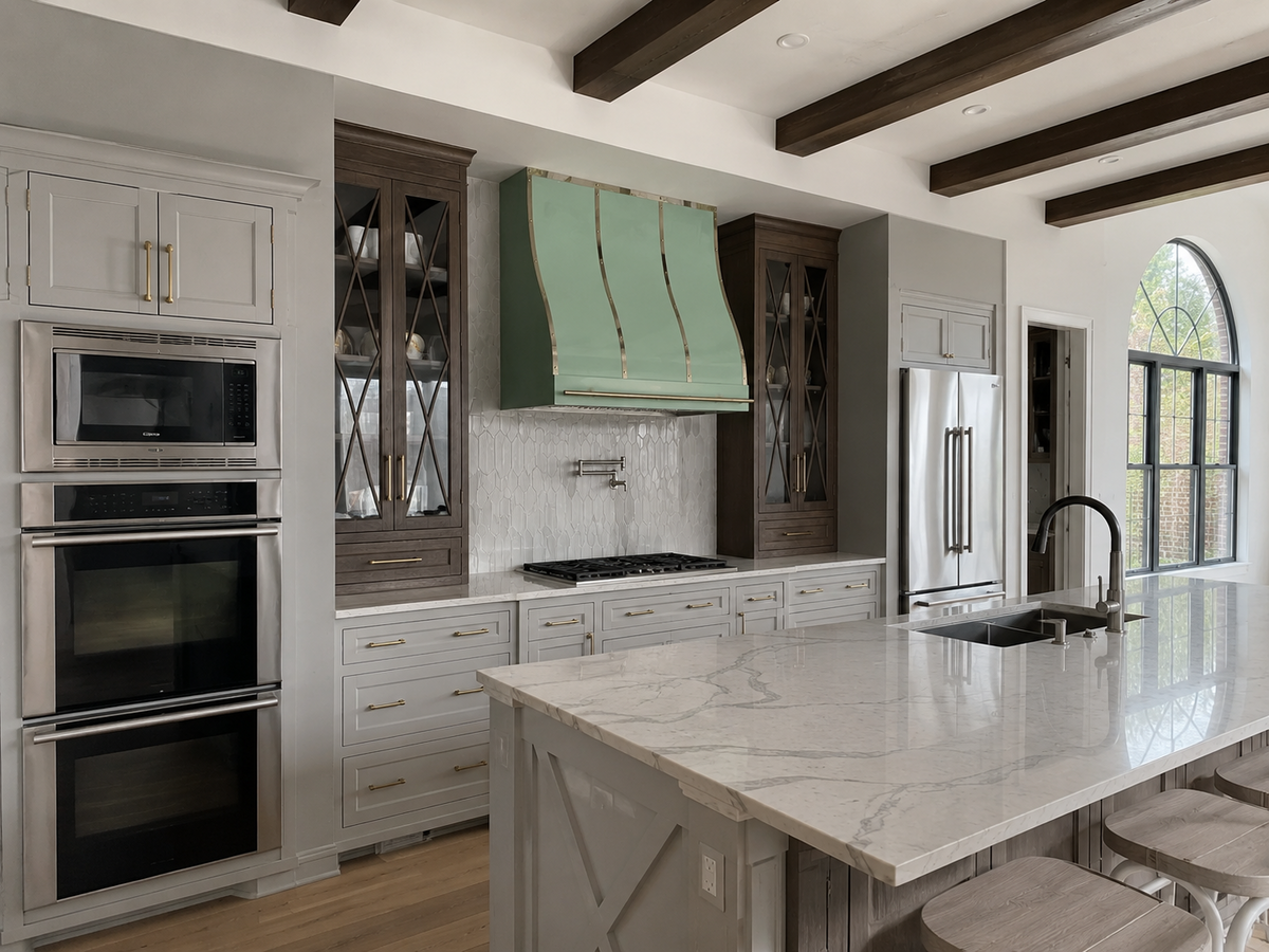 Fobest Mint Green Range Hood Stainless Steel with Polished Brass Trim FSS-487