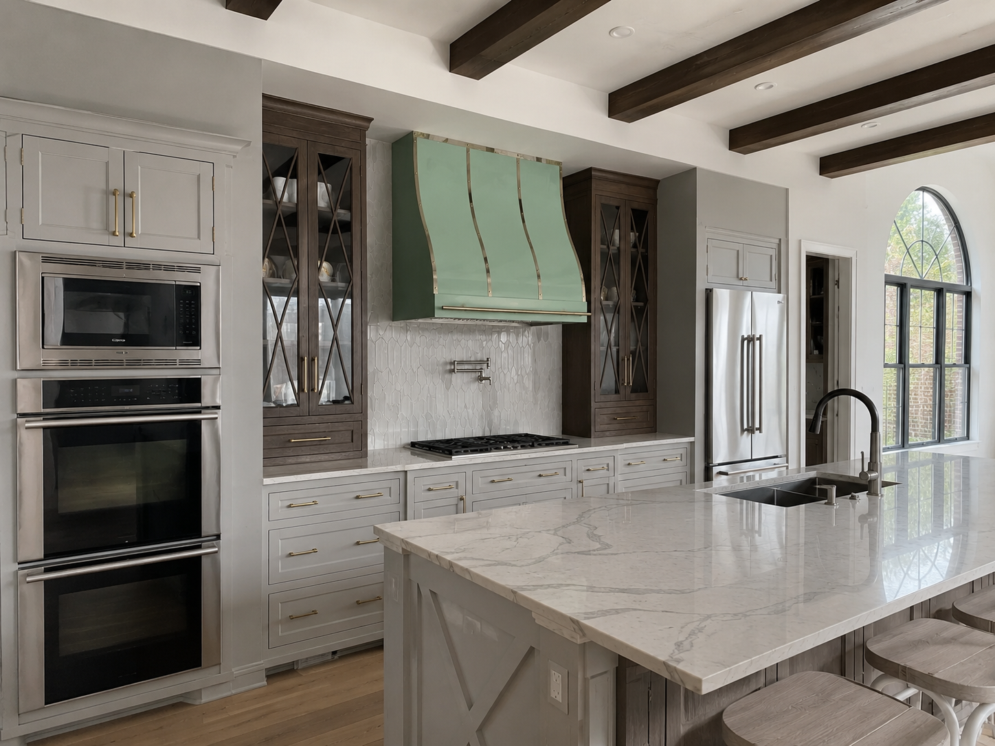 Fobest Mint Green Range Hood Stainless Steel with Polished Brass Trim FSS-487