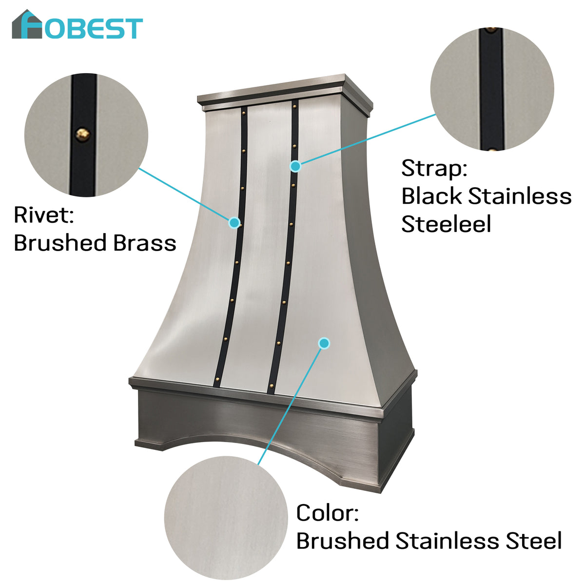 Fobest Mixed Metal Custom Range Hood for California Luxury Kitchens FSS-557