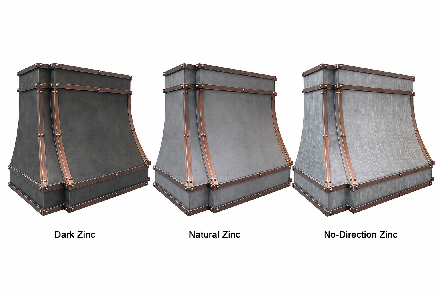 Fobest Mixed Metal Custom Range Hood in Dark Zinc with Copper Straps FSS-554