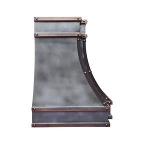 Fobest Mixed Metal Custom Range Hood in Dark Zinc with Copper Straps FSS-554
