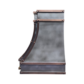 Fobest Mixed Metal Custom Range Hood in Dark Zinc with Copper Straps FSS-554