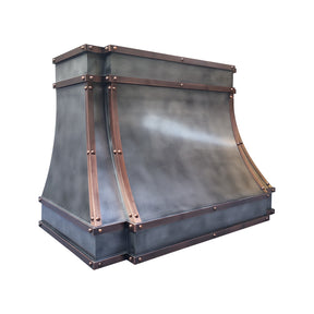 Fobest Mixed Metal Custom Range Hood in Dark Zinc with Copper Straps FSS-554