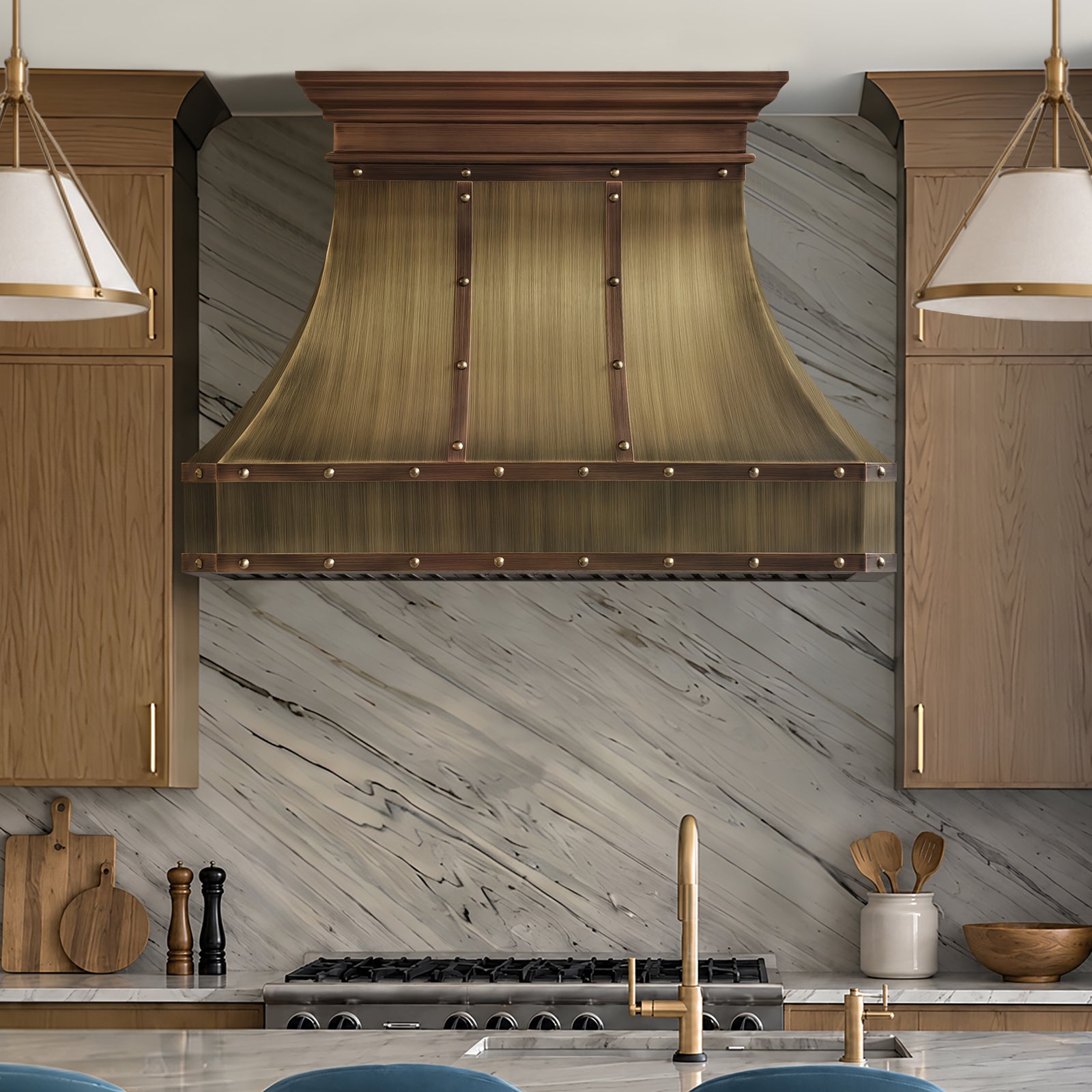 Fobest Mixtured Aged Brass Range Hood with Copper Decor FSS-726