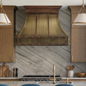 Fobest Mixtured Aged Brass Range Hood with Copper Decor FSS-726