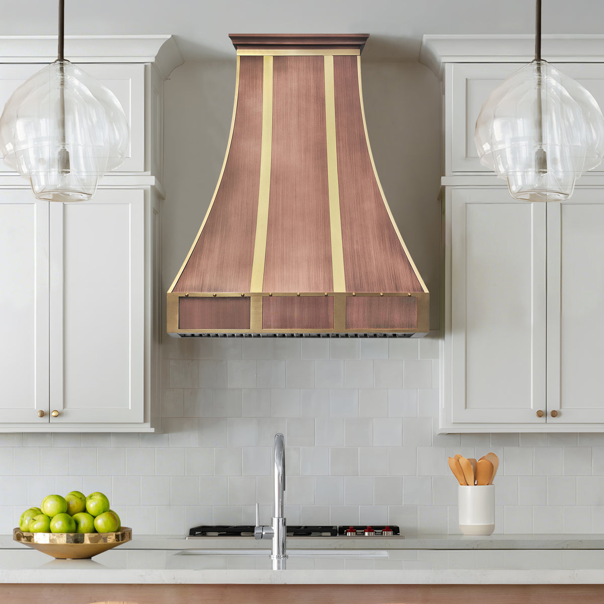 Fobest Mixtured Custom Copper Range Hood with Brushed Detail FCP-337