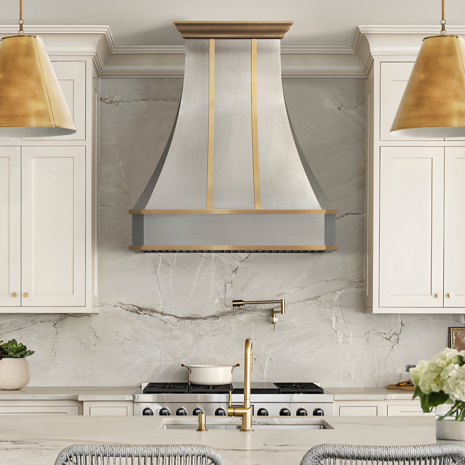 Fobest Modern California Steel Kitchen Hood with Brushed Brass Accents FSS-541