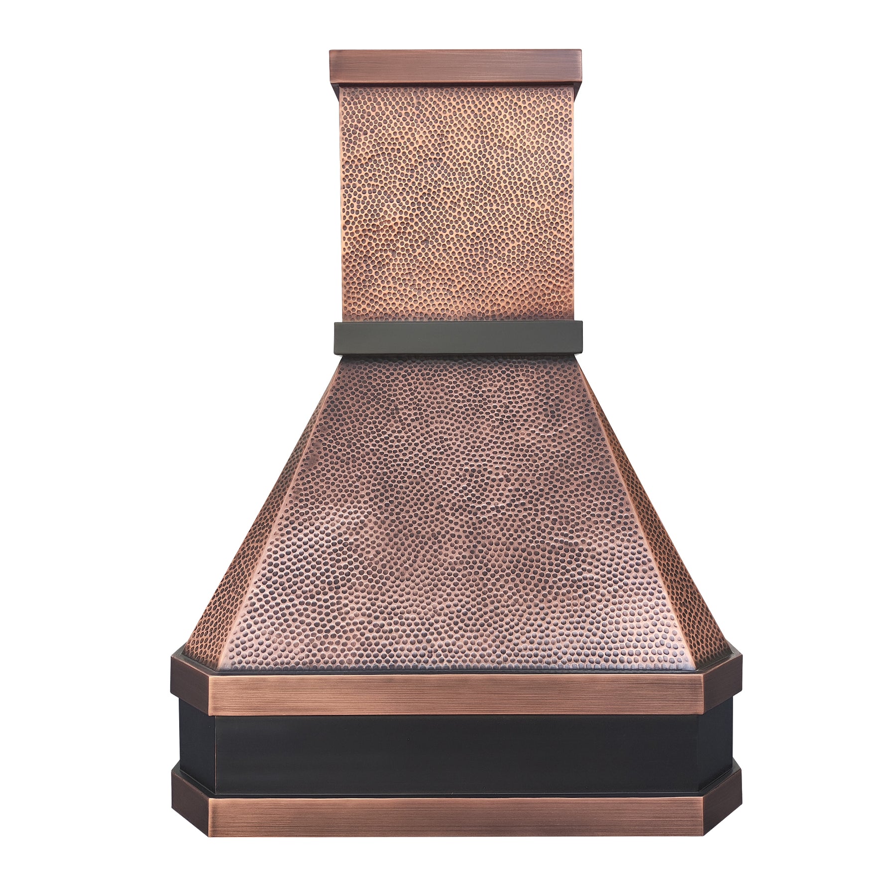 Copper range hood with hand hammered texture