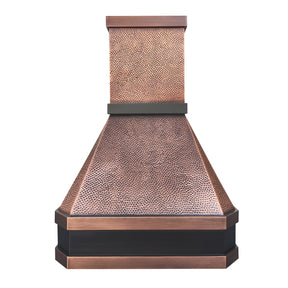 Copper range hood with hand hammered texture