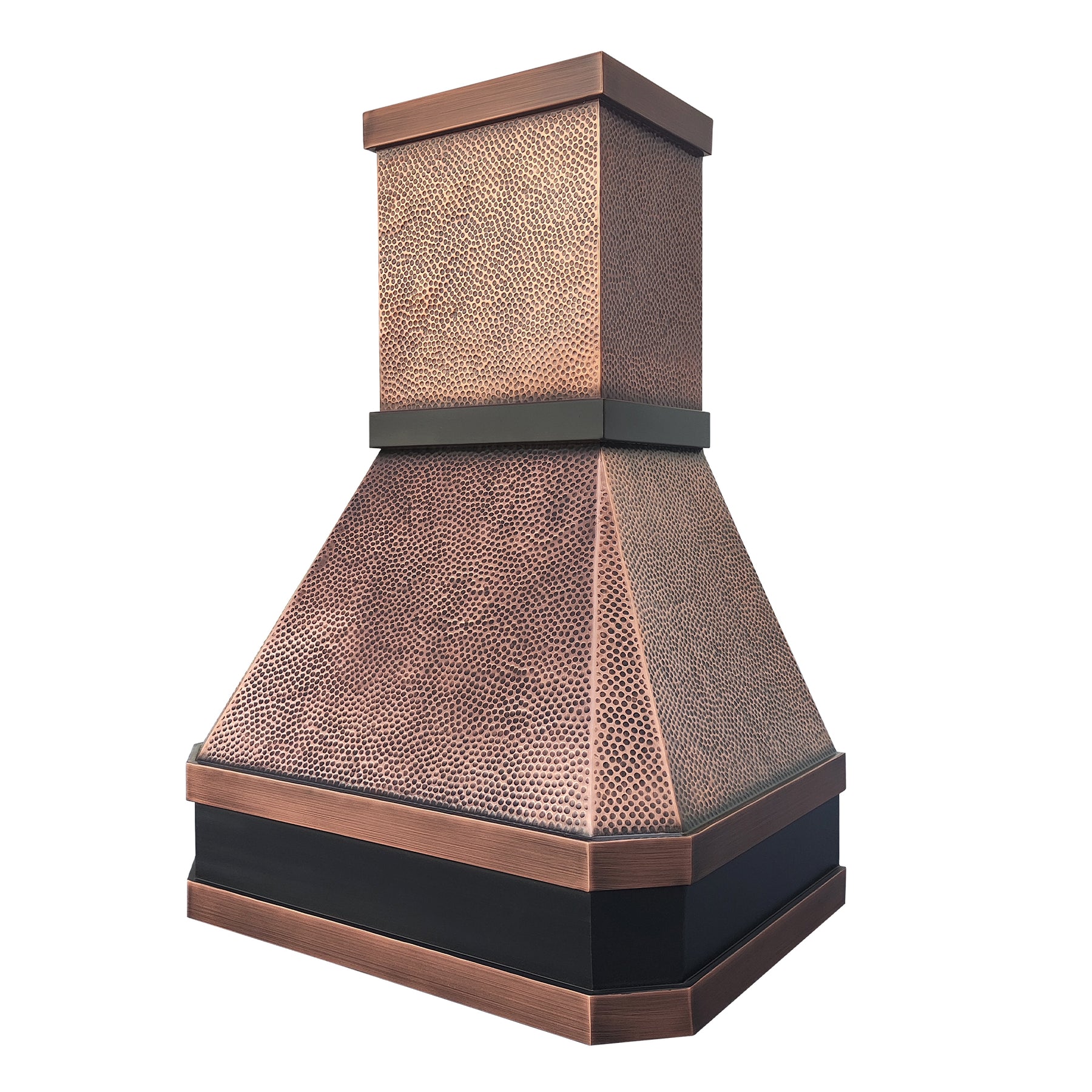 Hand Hammered Copper Range Hood with Classic Design in right front view