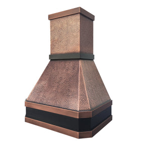 Hand Hammered Copper Range Hood with Classic Design in right front view