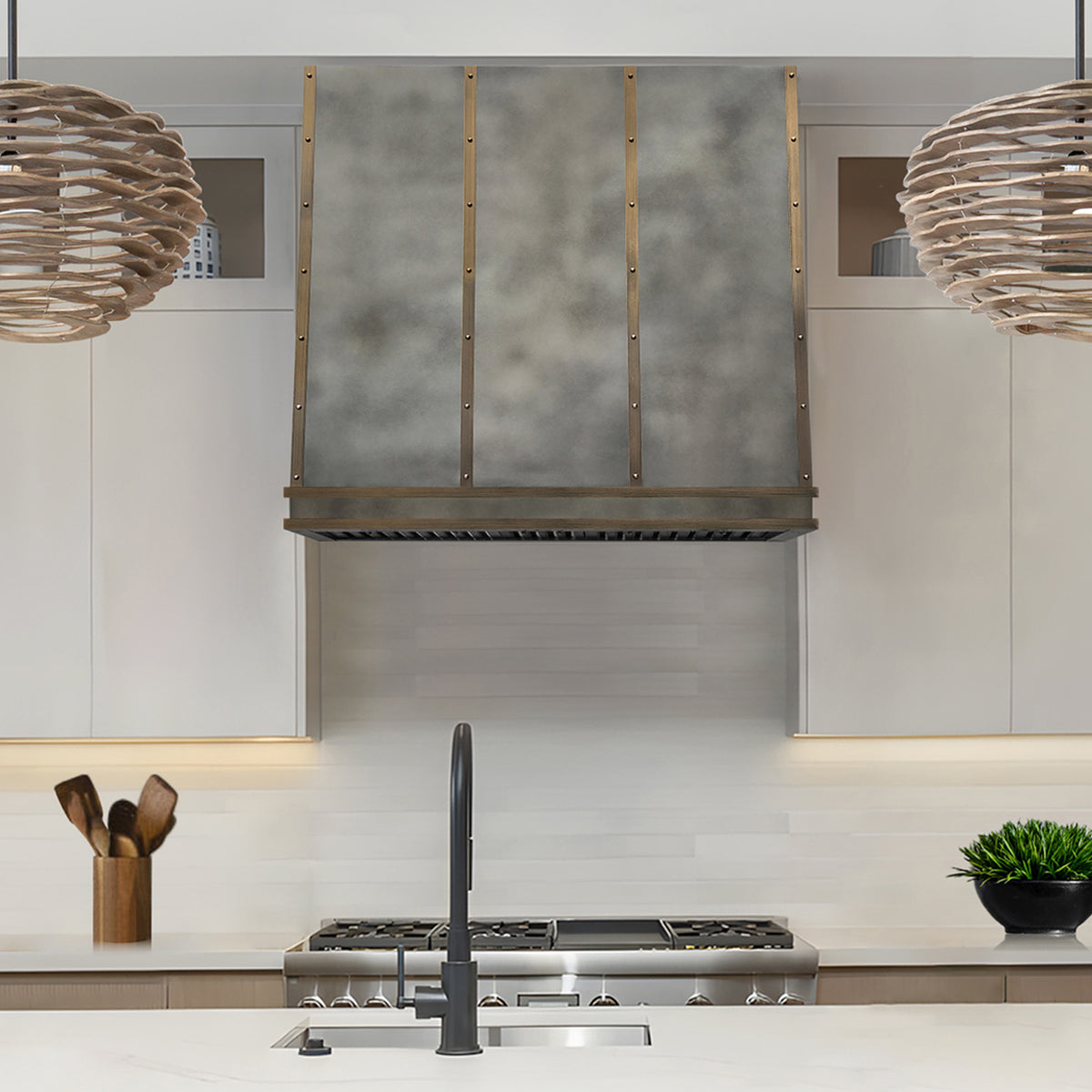 Fobest Non Directional Zinc Range Hood with Brass Straps FSS-533