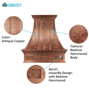 Fobest Royal Antique Copper Range Hood with Beehive Hammered Texture FCP-386