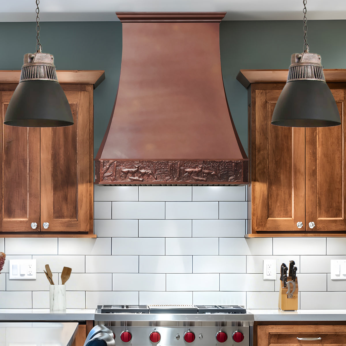 Fobest Rustic Fire Copper Kitchen Range Hood with Hand-Curved Pattern Design FCP-330