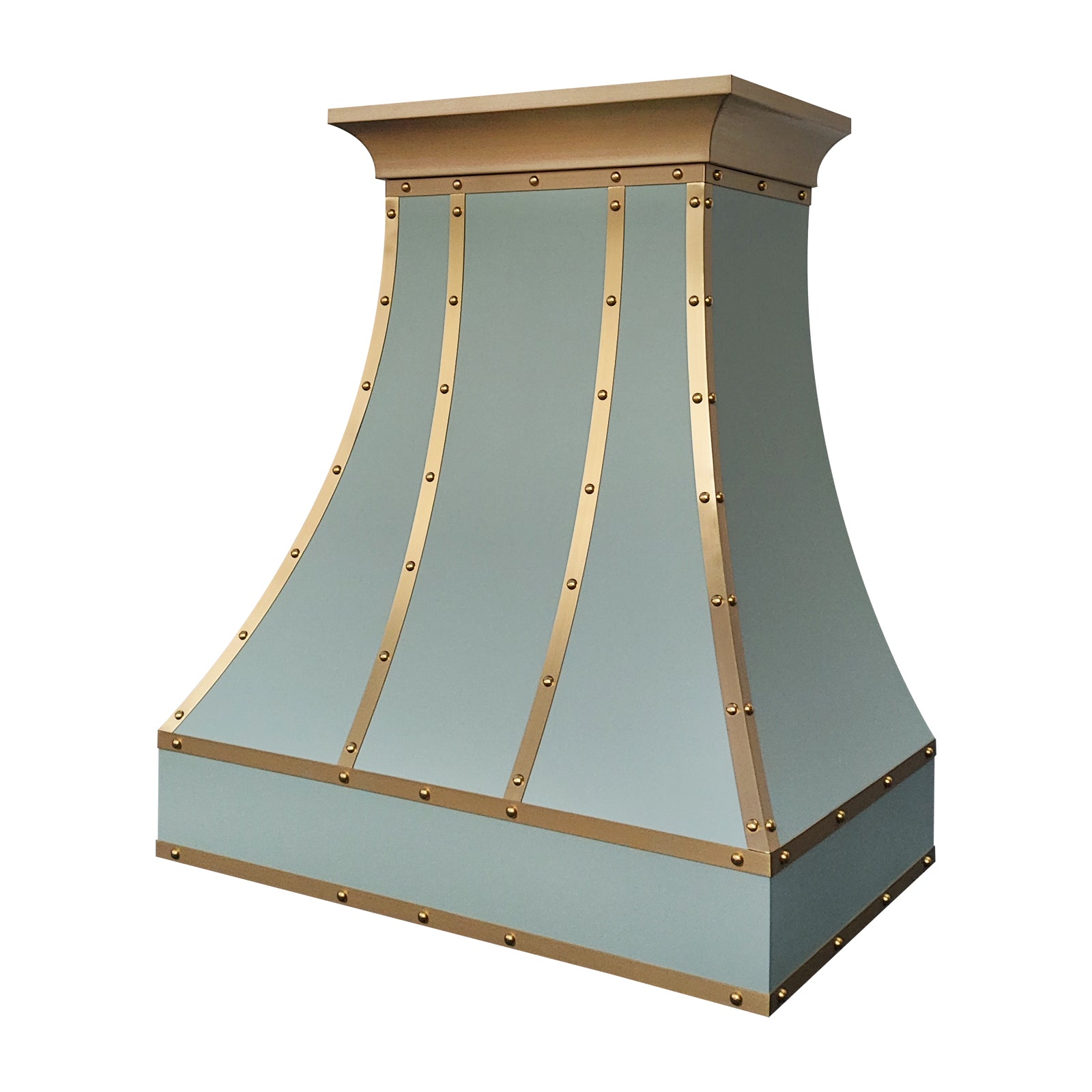 Fobest Sage Green Custom Stainless Steel Range Hood with Brushed Brass Straps FSS-529