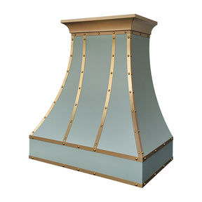 Fobest Sage Green Custom Stainless Steel Range Hood with Brushed Brass Straps FSS-529