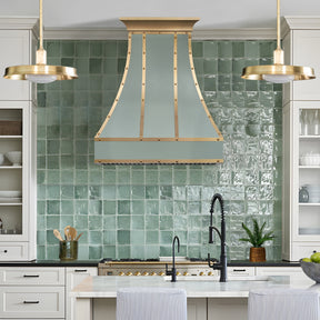 Fobest Sage Green Custom Stainless Steel Range Hood with Brushed Brass Straps FSS-529