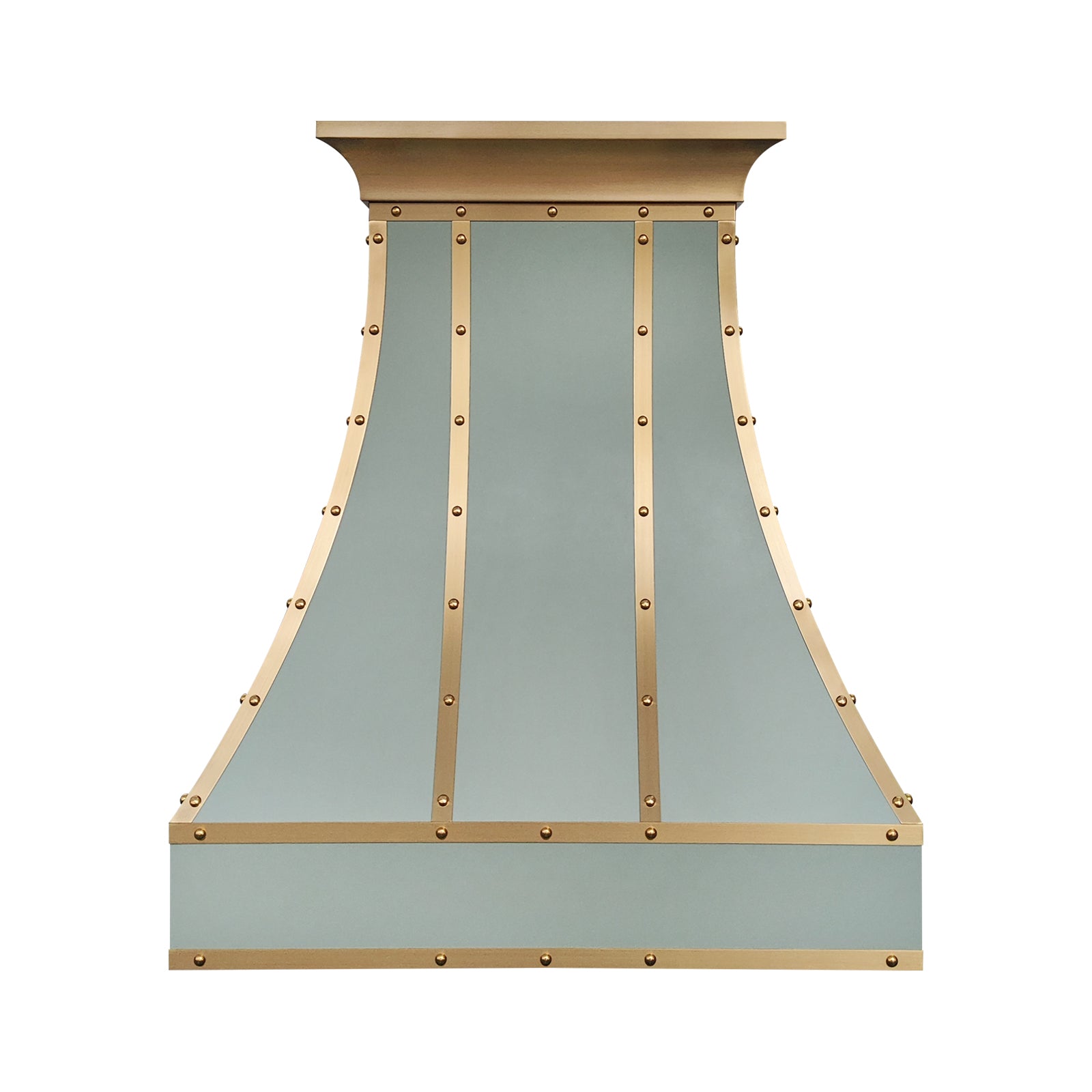 Fobest Sage Green Custom Stainless Steel Range Hood with Brushed Brass Straps FSS-529