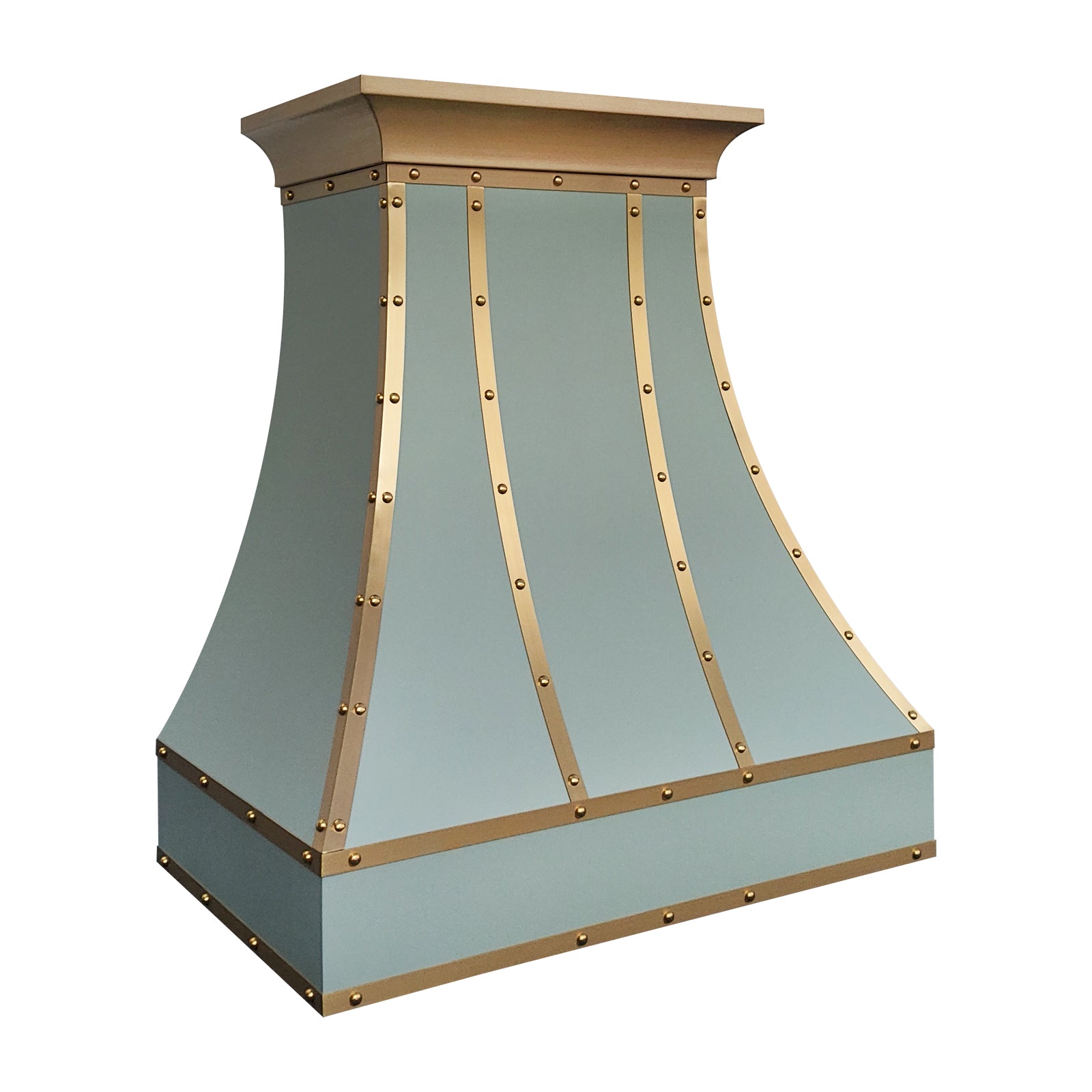 Fobest Sage Green Custom Stainless Steel Range Hood with Brushed Brass Straps FSS-529