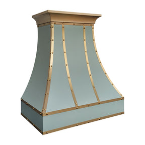 Fobest Sage Green Custom Stainless Steel Range Hood with Brushed Brass Straps FSS-529
