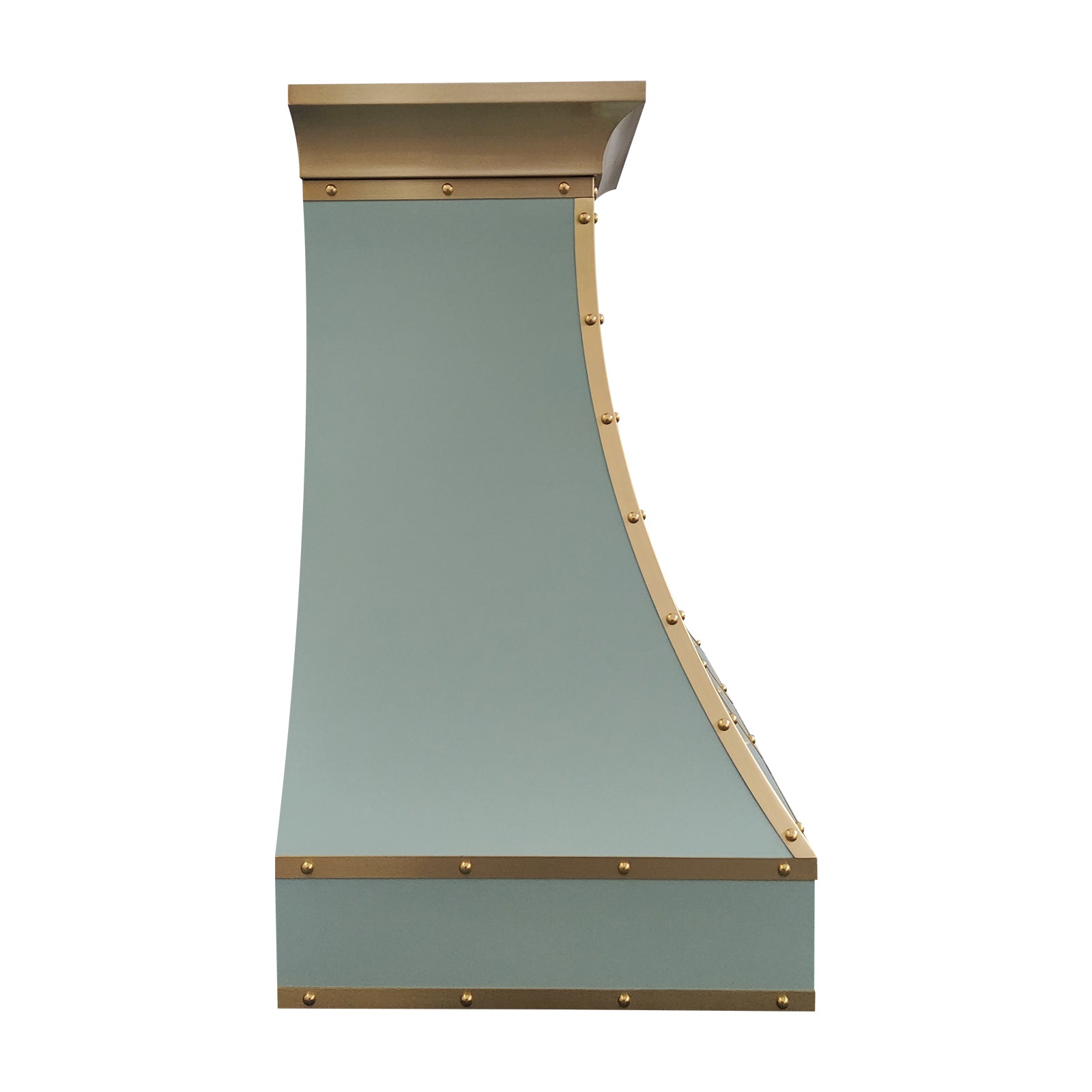 Fobest Sage Green Custom Stainless Steel Range Hood with Brushed Brass Straps FSS-529